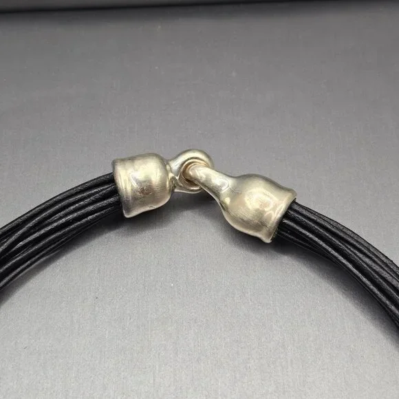 Simon Sebbag Sterling Silver Electroform Pendant Black Leather Choker Necklace - Picture 5 of 11